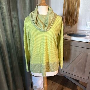 Pink Lily Lime Striped Cowl Neck Sweater